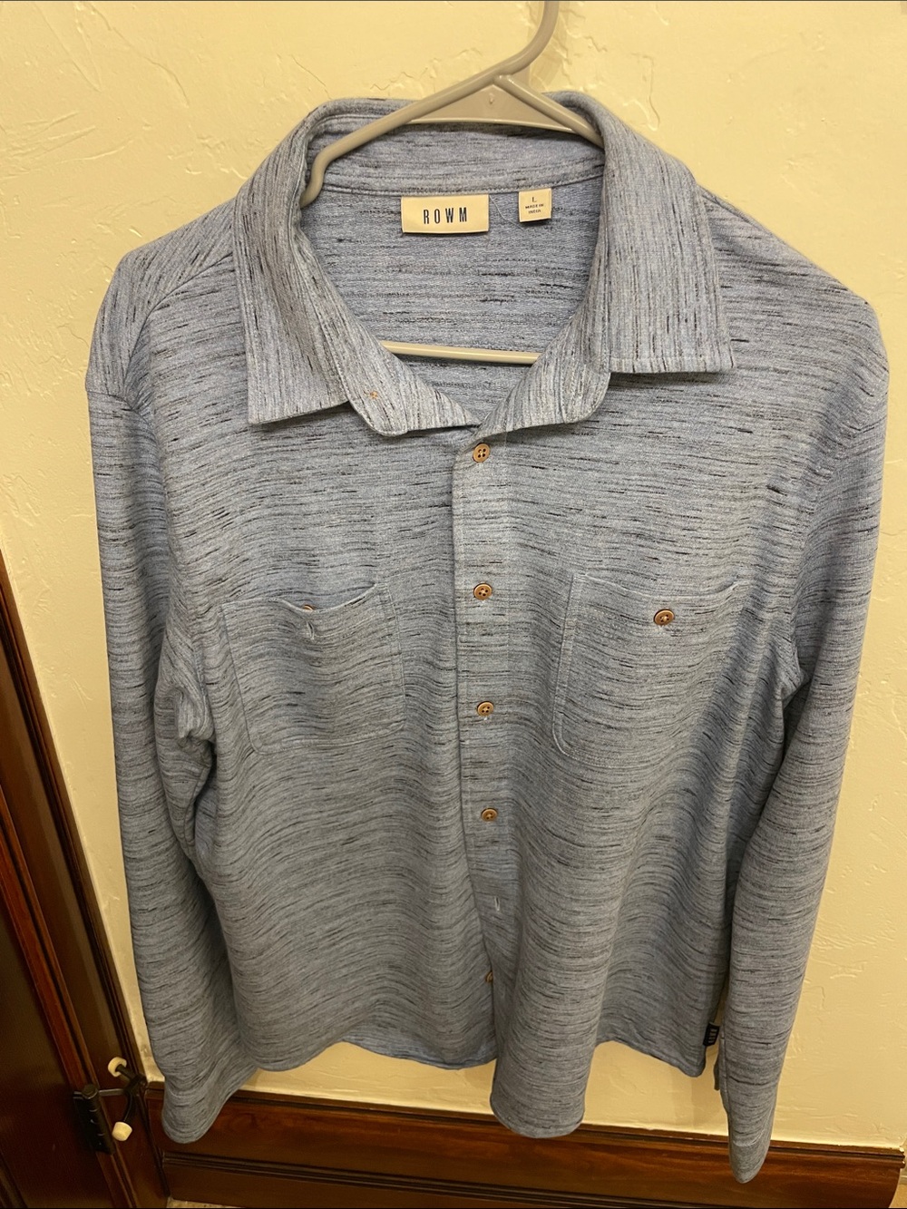 ROWM Men's Light Blue Knit Button-Up Shirt Jacket